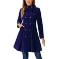thumbnail image 1 of Abrigo de terciopelo A-line para mujer Inspire Chic, de doble botonadura, con cuello alto, abrigo de invierno de longitud media, M azul oscuro, 1 of 6