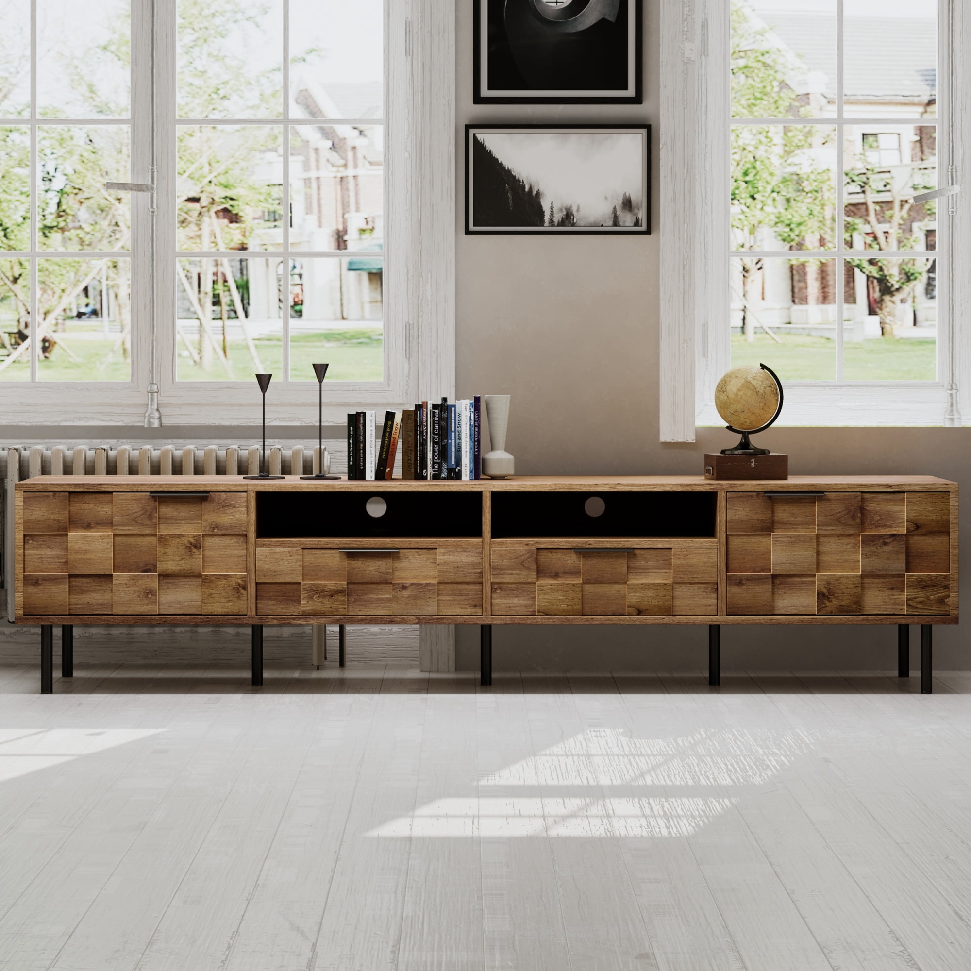 TV Stand for TVs up to 85 Inch, Mid-Century Modern Entertainment Center with 2 Drawers & 4 Cabinets, Media Console for Living Room