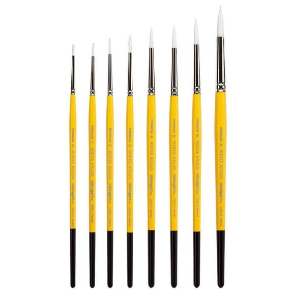 KINGART® Premium White Nylon 7950 Gold Grip™ Series Round Artist Brushes, Set of 8 Unique Sizes