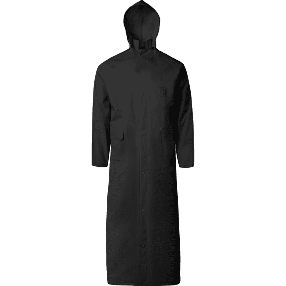 60” PVC/Polyester Rider Raincoat with Detachable Hood (Black, 2X-Large)