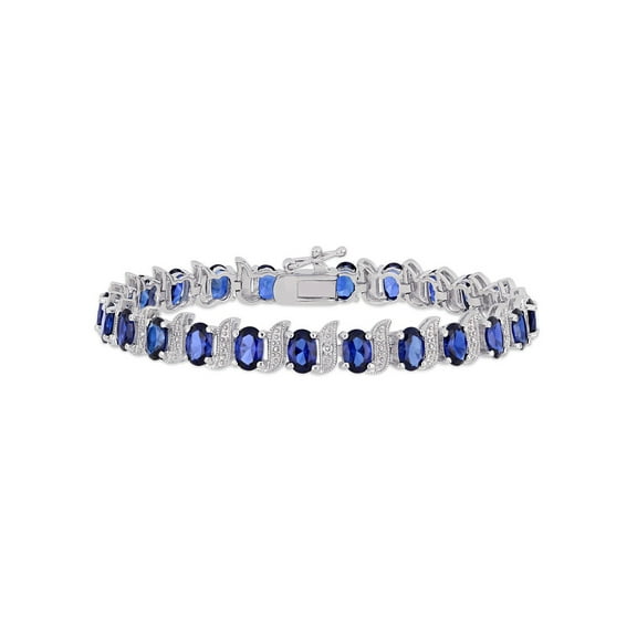 13 Carat (Ctw) Lab-Created Blue Sapphire Bracelet in Sterling Silver with Accent Diamonds (7 inches) for Women