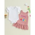 thumbnail image 4 of Miaouyo Baby Girls Summer Clothes Solid Short Sleeve Romper with Letter Embroidery Overall Dress 2 Pcs Set, 4 of 9