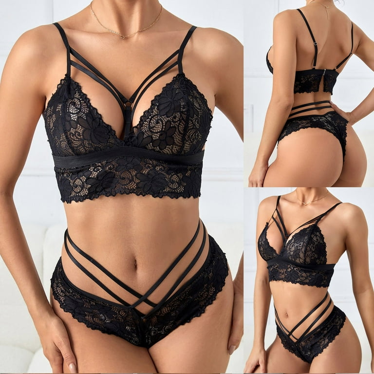 OAVQHLG3B Faux Leather Womens Lingerie Bra Sets Sexy Strappy Lace