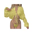 thumbnail image 3 of Arvbitana Women Solid Color Cardigan Long Puff Sleeve Tie-up Ruched Cover Up Vintage Sexy Hollow Out Blouse Streetwear, 3 of 5