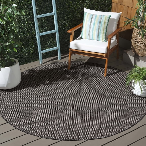 Safavieh Courtyard Finnian Solid Indoor/Outdoor Area Rug, Black/Beige, 5'3" x 5'3" Round