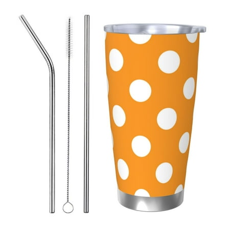 

Qekee Orange And White Polka Dot Print 20OZ Car Cup Stainless Steel Vacuum Insulated Tumbler Tumbler Cup With Lid And Straw Travel Coffee Mug-Straw Three-piece Set