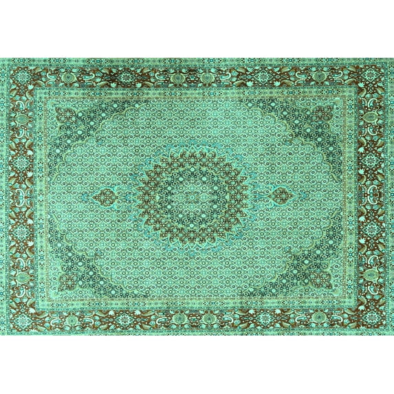 Ahgly Company Machine Washable Indoor Rectangle Medallion Turquoise Blue Traditional Area Rugs, 2' x 4'