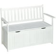 thumbnail image 2 of Outsunny 41 Gallon Outdoor Storage Bench, Wooden Deck Box with Inner Waterproof PE Lining, 2-Seat Container for Patio Garden Balcony Yard, White, 2 of 9