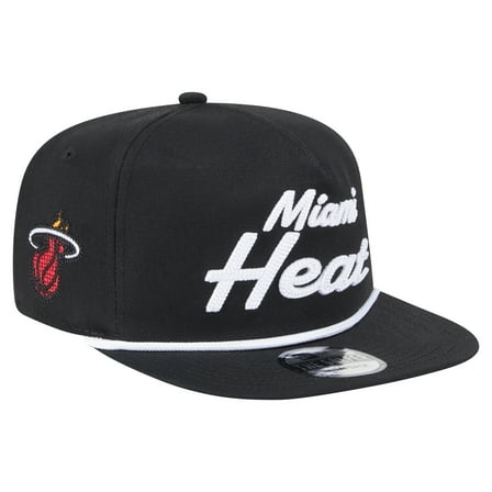 Men's New Era Black Miami Heat Team Text Golfer Snapback Hat