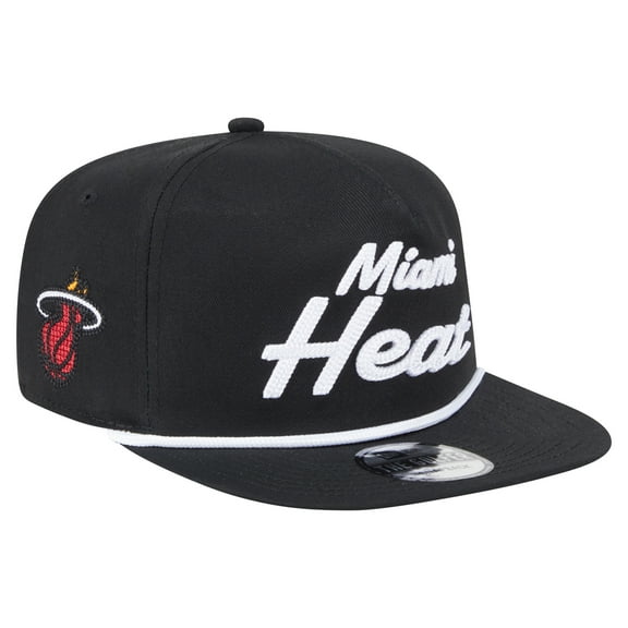 Men's New Era Black Miami Heat Team Text Golfer Snapback Hat