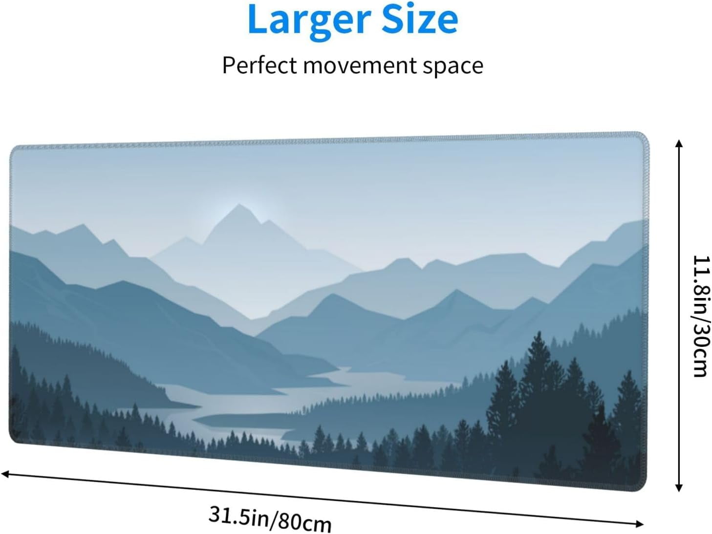 Mountain Gaming Mouse Pad Large Long Extended Pads Big Mousepad Extended Large Non-Slip Rubber Base Waterproof Big Keyboard Mat with Stitched Edges for Office Home and Game,31.5x11.8 Inch
