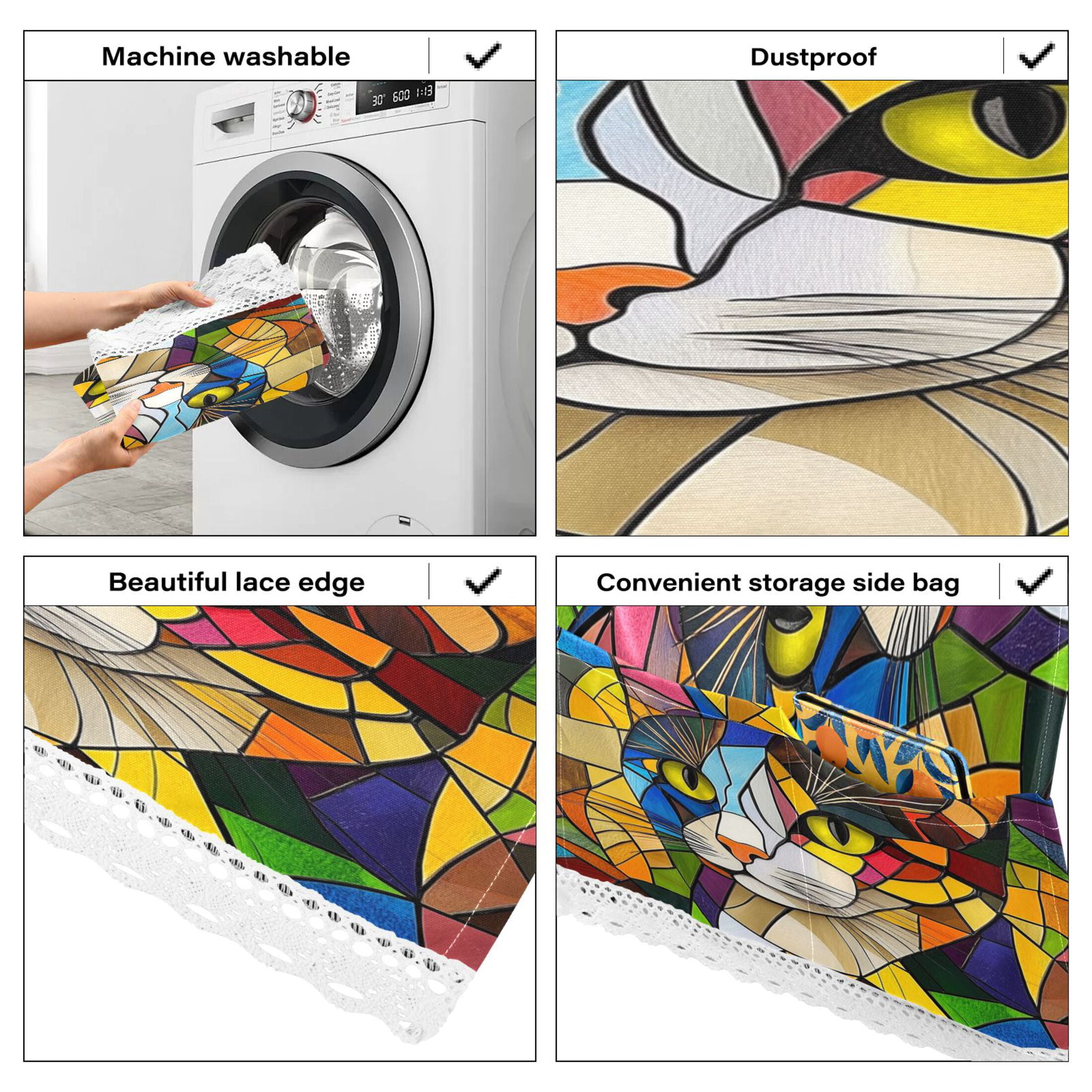WOBOGO Stained Glass Civet Washing Machine Cloth Dryer Refrigerator Top Cover Protective Non-Slip Mat For Kitchen Laundry