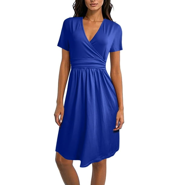 Vestido de manga corta con cuello en V para mujer - Estampado floral - Largo medio - Verano informal