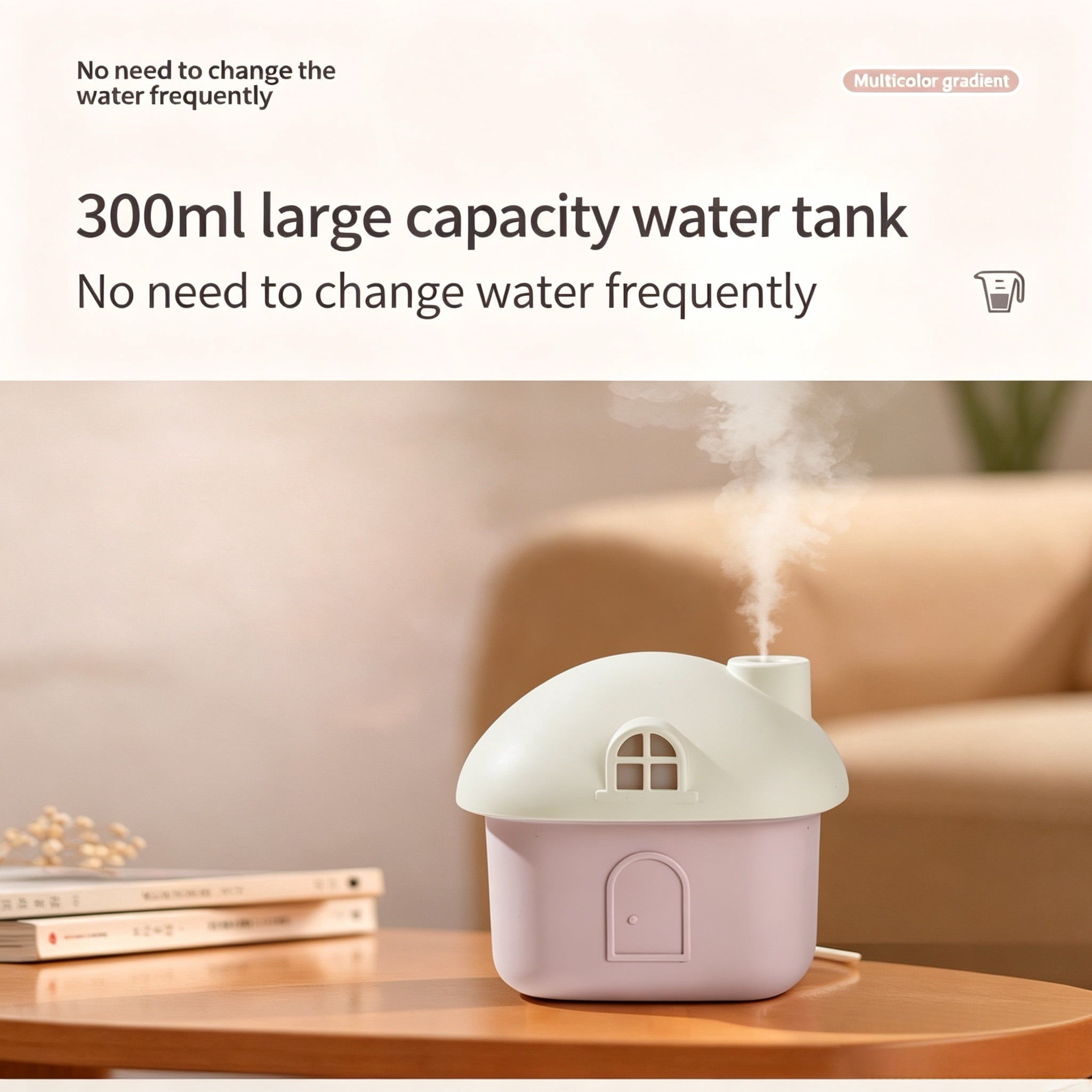 300ml Small House Humidifier with 7-Color Ambient Light, USB Rechargeable Cool Mist Humidifier, 2-Speed Timed Spray, Quiet Personal Humidifier for Bedroom, Office, Baby Room & Travel, Green/Pink