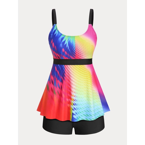 Tankini de Talla Grande de Color Bloque Rosegal Camisetas tallas grandes