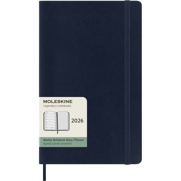 Moleskine, Moleskine Large Blue Weekly Soft Cover 12 Month 2026 Planner, 5.2'' X 8.4'', 12-Month Calendar with Perfect Binding