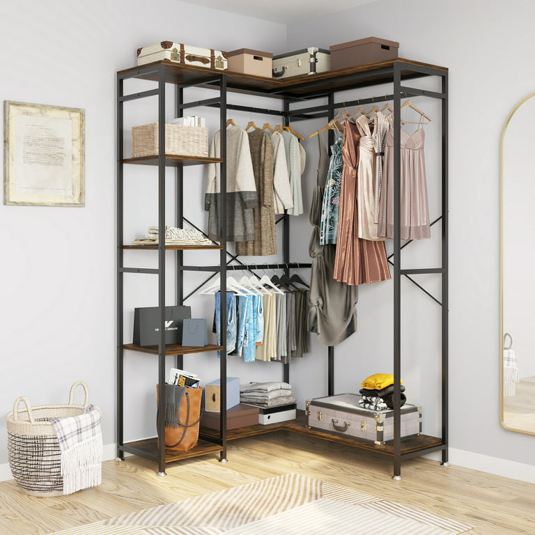 Rustic Closet Organizer with 4 Large Drawers, Freestanding Clothes Garment  Rack