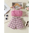 thumbnail image 3 of Bslissey Toddler Girls Shorts Set Sleeveless Bubble Crop Cami Tops with Big Bowknot + High Waist Plaid Shorts 6M 12M 18M 24M 3T 4T Infant 2Pcs Summer Casual Outfits, 3 of 9