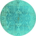 thumbnail image 1 of Ahgly Company Machine Washable Indoor Round Oriental Turquoise Blue Traditional Area Rugs, 6' Round, 1 of 4