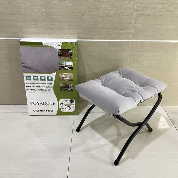 VOYADOTE Ottoman seats,Folding Footrest Stool, Upholstered Small Foldable Ottoman, Accent Padded Sofa Foot Stool for Lazy Chair, Metal Frame Portable Foot Rest Ottoman for Living Room, Bedroom