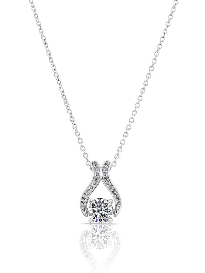 Tilo Jewelry Sterling Silver Round Solitaire Cz Pendant Necklace with 18' Chain - Women, Girls
