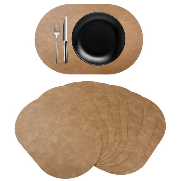 Waterproof Table Mats,Heat Resistant Oval Placemats Set of 8 Washable 12 x 17 inch,Wipeable Place Mats for Kitchen,Dining Room,Apricot