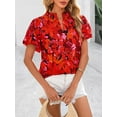 thumbnail image 7 of PRETTYGARDEN Boho Short Sleeve Floral Work Blouses for Women Dressy Casual V Neck Puff Sleeve Loose Chiffon Flowy Tops Shirts, 7 of 7