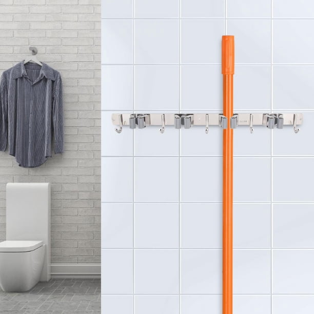 Soporte de Escobas Montadas en la Pared, 4 Rejillas 5 Ganchos Con Estante de Trapeador de Acero Resistente inoxidable Al Desgastes 304, Párrafo de Baño de Baña