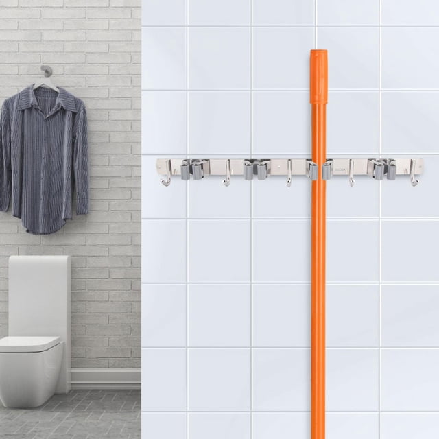 Soporte de Escobas Montadas en la Pared, 4 Rejillas 5 Ganchos Con Estante de Trapeador de Acero Resistente inoxidable Al Desgastes 304, Párrafo de Baño de Baña
