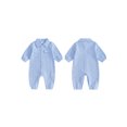 thumbnail image 2 of RUINIXCW Infant Baby Boy Spring Fall Clothes 1 3 6 9 12 18 Months Textured Romper One Piece Outfit Long Sleeve Button Down Collar Jumpsuit with Chest Pockets, 2 of 9
