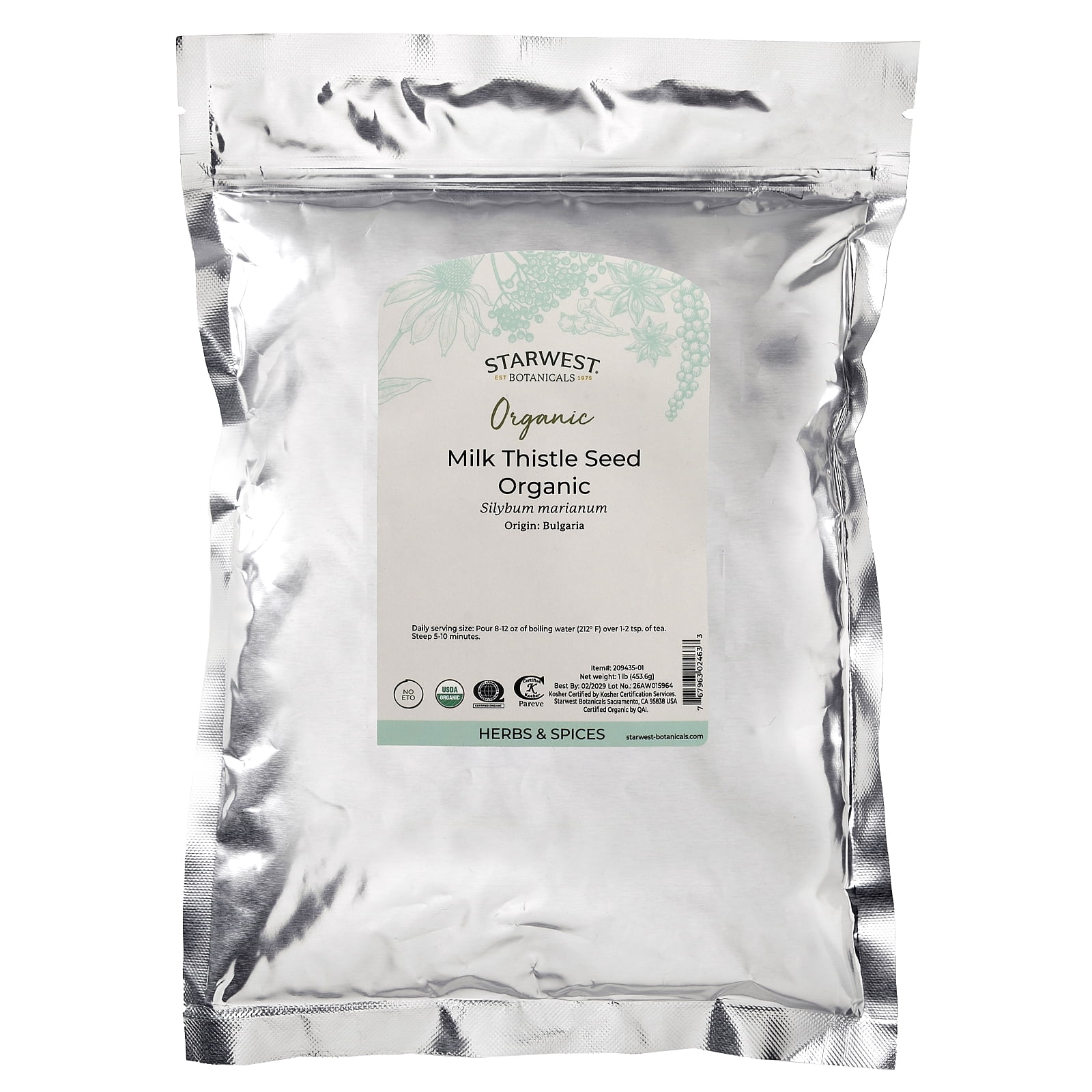 Starwest Botanicals Organic Milk Thistle Seed 1 lbs Bulk