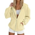 thumbnail image 4 of VISALY Womens Zip Up Hoodies Sweater Jacket Women Winter Warm Fashion Long Sleeve Loose Solid Color Zipper Pocket Sweatershirt Coat Casual Sweaters Tunic Sweater Long Sleeve Sweaters Yellow Xxl, 4 of 8