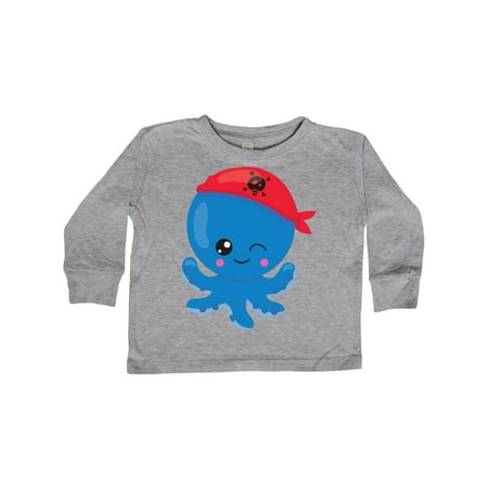 

Inktastic Pirate Octopus Blue Octopus With Red Pirate Hat Gift Toddler Boy or Toddler Girl Long Sleeve T-Shirt