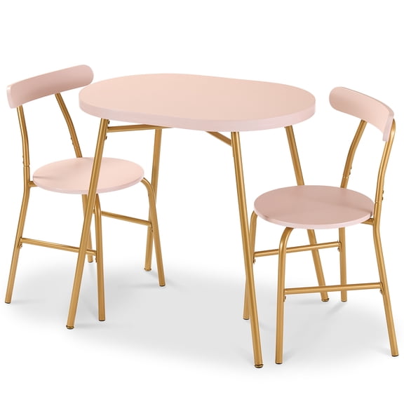 Best Choice Products 3-Piece Oval Dining Table Set, Modern Small Kitchen Dinette w/ 2 Chairs - Pink/Gold