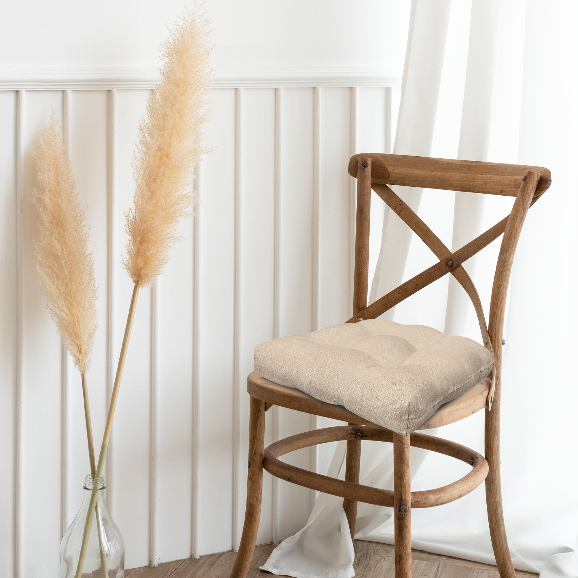 Tufted Chair Seat Cushions Cushion Pads 19"""" x 19"""" Patio Furniture Chair Pads Light Khaki