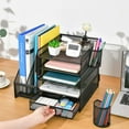 thumbnail image 5 of Desk Organizer with File Holder, 5-Tier Paper Letter Tray Organizer with Drawer and 2 Pen Holder, Mesh Desktop Organizer and Storage with Magazine Holder for Office Supplies(Blue), 5 of 7