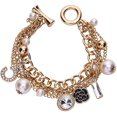 thumbnail image 1 of Pulsera con dijes inspirada en cadena en tono dorado para mujer, 1 of 5