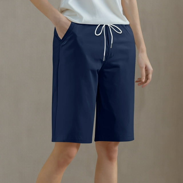 Women Casual Shorts Drawstring Comfy Elastic Waist Shorts Summer Pull On Short with Pockets