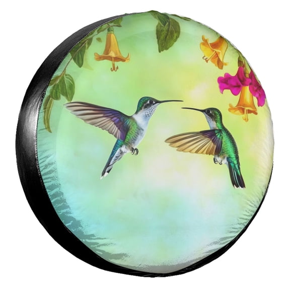 KAKALAD Hummingbirds Floral 01 Spare Tire Cover Universal Vehicle Accessories Buckle Car Tools 14”in