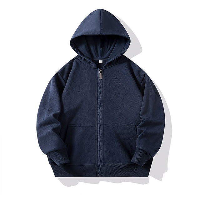 Milgrthf Unisexe Garçons Filles Chandails d'Automne Sport Décontracté Manches Longues Fermeture Éclair Complète Mignon Col Ras du Cou Basique Couleur Unie Chandails à Capuchon Chandail avec Poche Marine 9-10 Ans