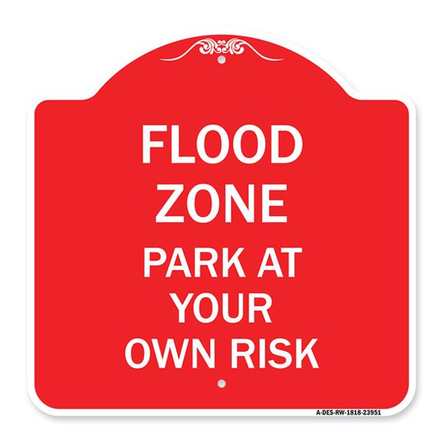 SignMission A-DES-RW-1818-23951 18 x 18 Po Signe de la Série Designer - Zone d'Inondation&44; Rouge & Blanc
