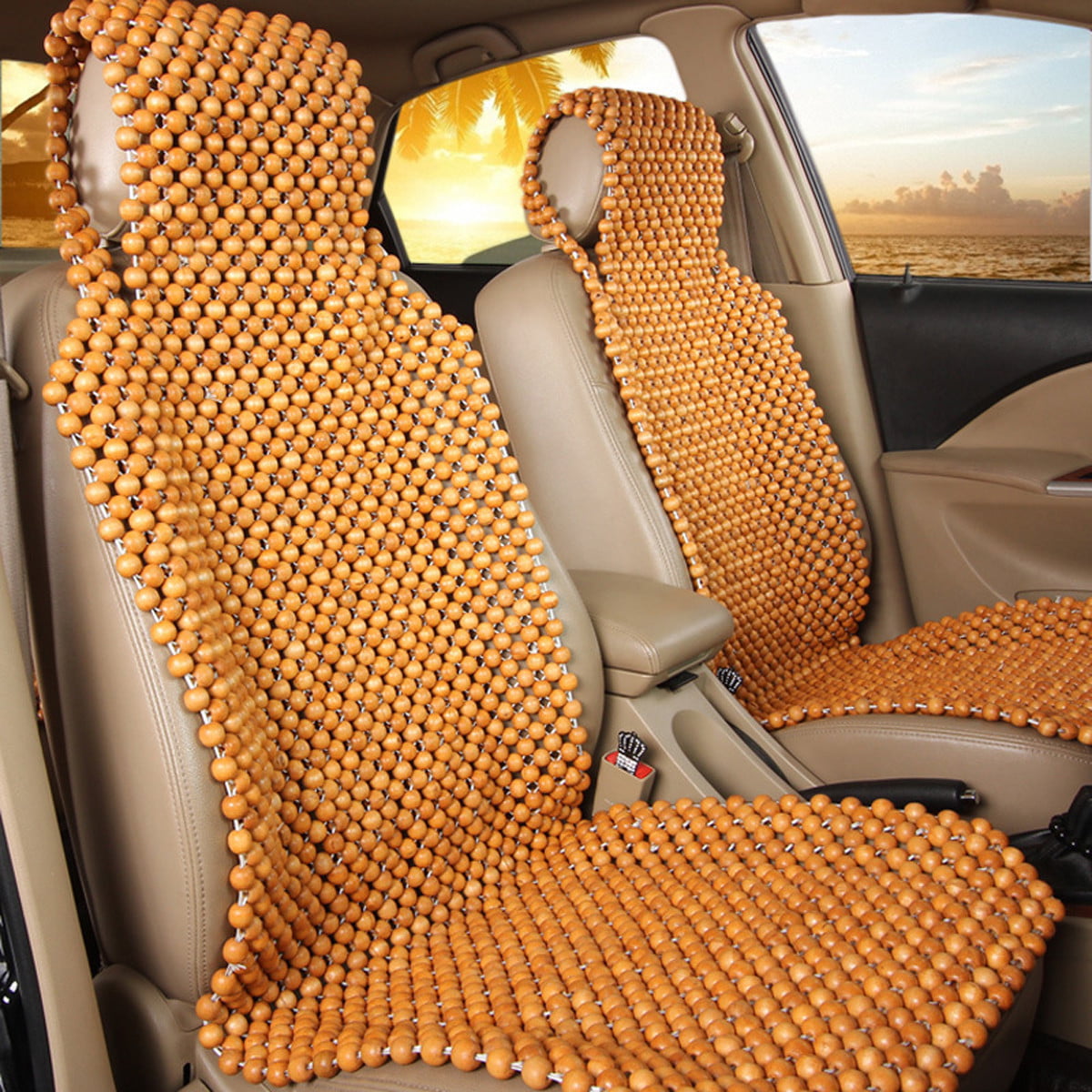 IMIKEYA Natural Wood Beaded Seat Cover Massaging Cool Cushion for Car Truck Keeps The Back from Getting Sweaty While Driving Coffee Makes Driving More Bearable and Less Painful On Long Trips 