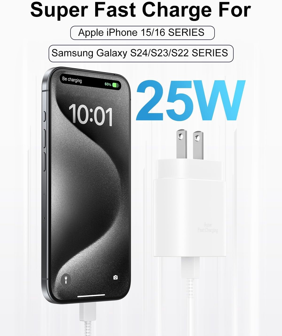 JJEAN-Type C Charger Fast Charging, 2Pack [10FT&6FT] Long USB C Cable with 25W Phone Super Fast Charger Block Compatible with Galaxy S25/S24/Plus/Ultra,iPhone 15/16/17/Air/Plus/Pro Max
