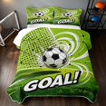 thumbnail image 2 of Manfei Football Sports Quilt Full, Goal Print Full Bedspread Sets, Green White, Reversible 3-Piece, 1 Coverlet and 2 Pillowcases, 2 of 7