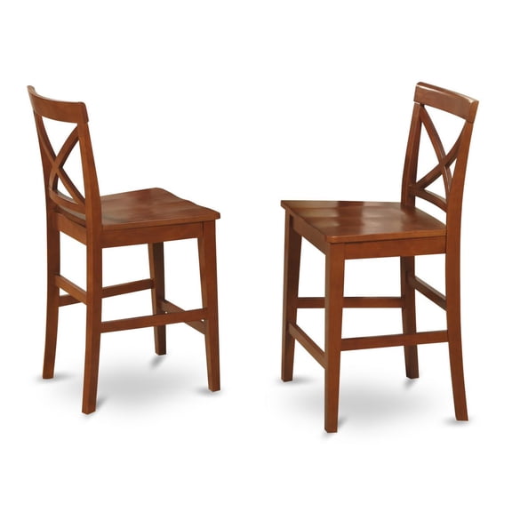 East West Furniture Boston X-Back Counter Height Stool with Wooden Seat - Set of 2