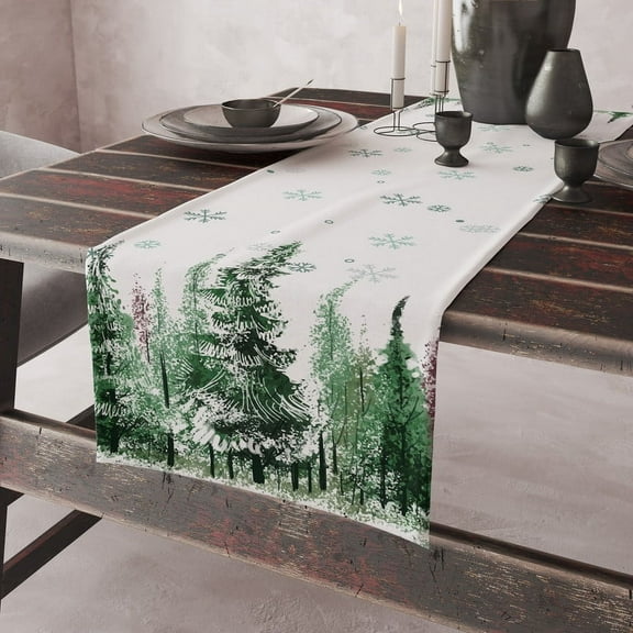Merry Christmas Table Runner Green Christmas Tree Table Throw Tablecloth for Kitchen Dining Living Room Show Wedding Party Decor Christmas Gifts