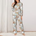 thumbnail image 6 of Salouo Lovely Bear Pattern Women's Pajamas Set Long Sleeve Button Down Sleepwear Soft Pj Lounge Sets for women 2 Piece Pjs Set with Long Pants -Large, 6 of 8