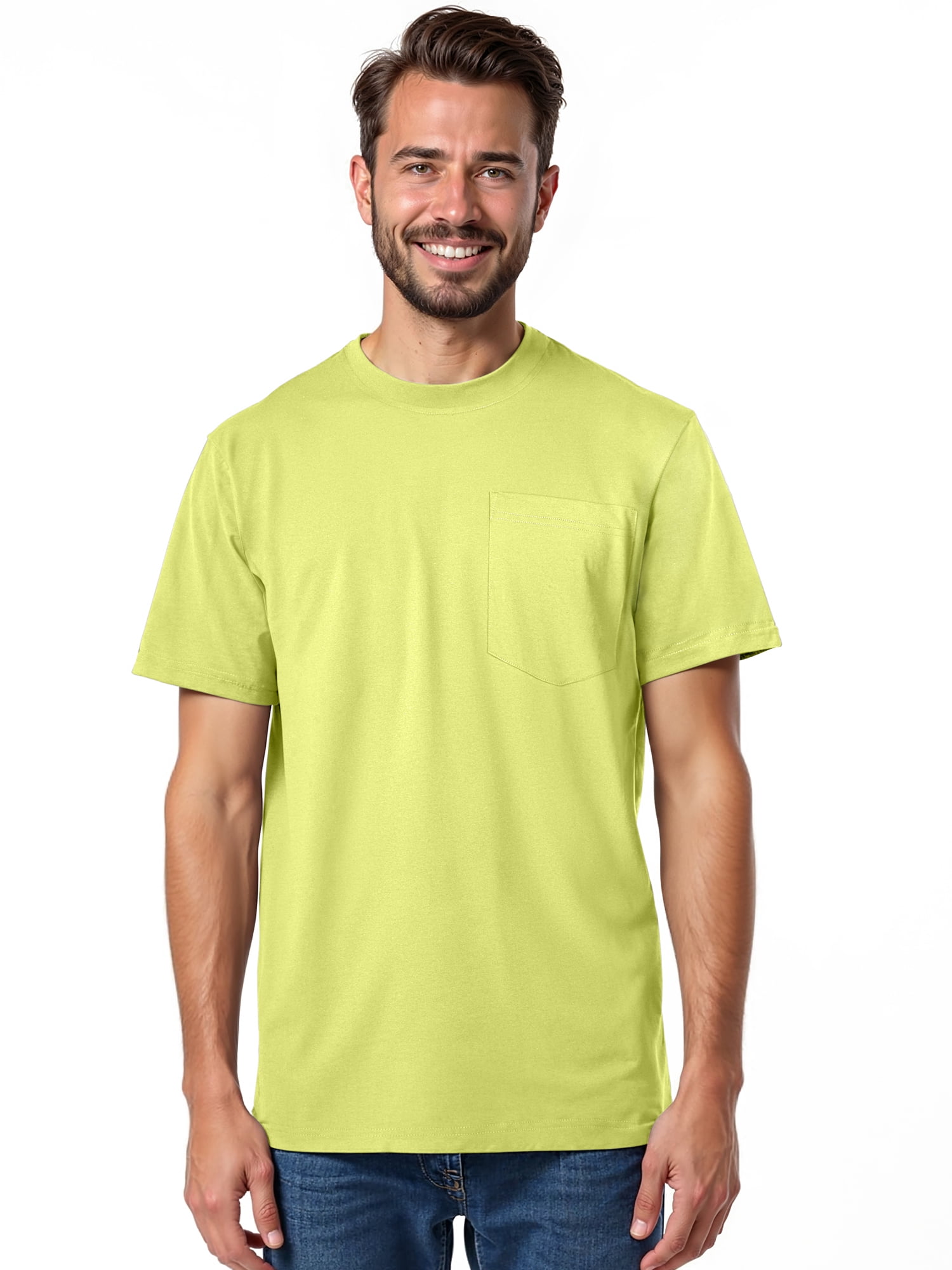 Brahma Men's Pocket T-Shirts Moisture-Wicking Short Sleeve Work Shirt, Yellow/Yellow, 2-Pack