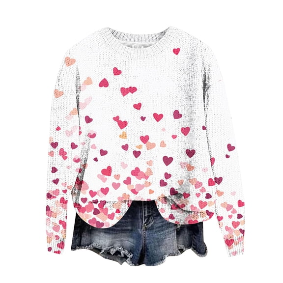 Inverlee Women's Valentine's Day Sweatshirts Cute Love Heart Graphic Sweatshirts Work Pullover Sweater Tops Round Neck Teen Girls Long Sleeve Tops for Women