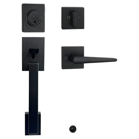 Iron Black Front Door Lock Set, Security Lever Handle with Single Cylinder Deadbolt, Exterior Door Handleset, Left&Right Handed, X-2010AMZ